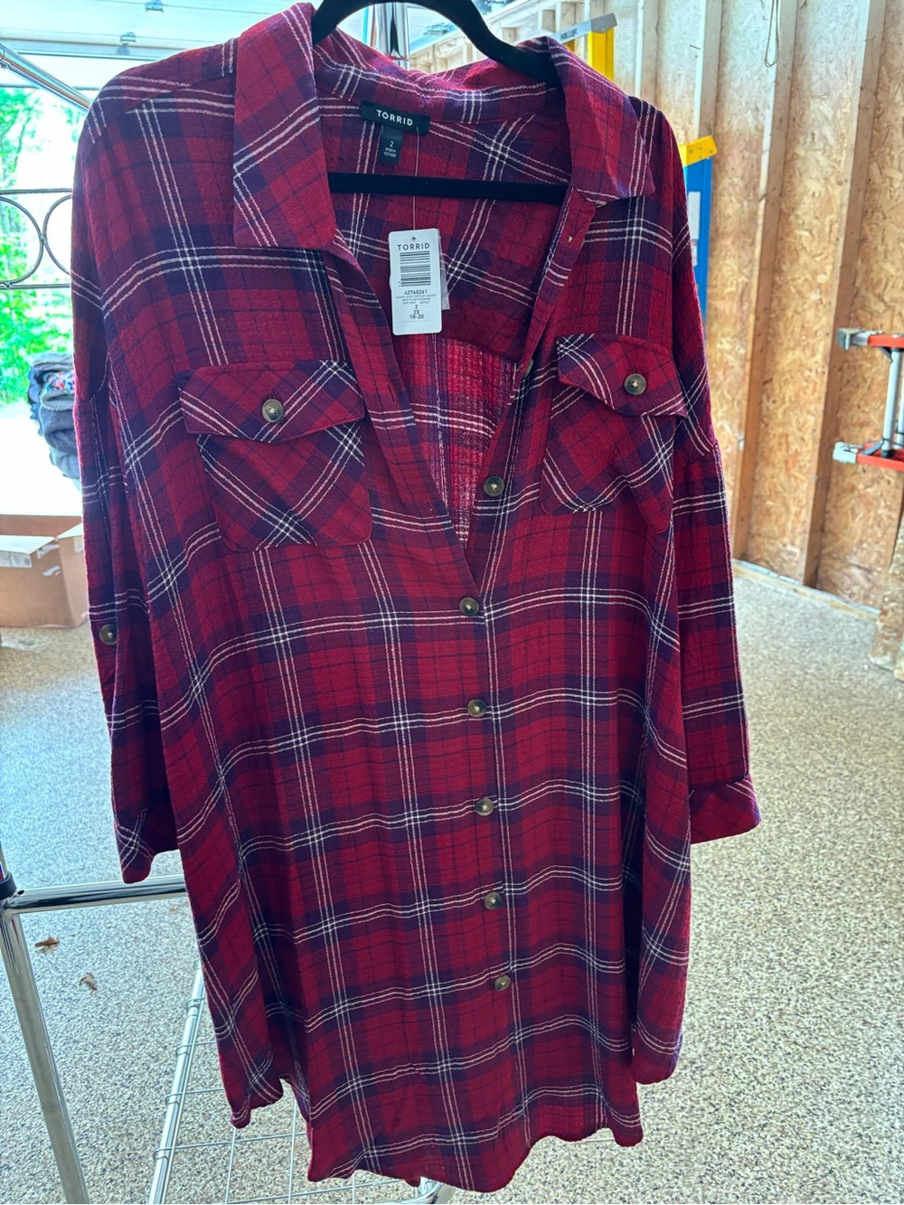 Torrid Red Plaid Button-Up Shirt Tunic-2x